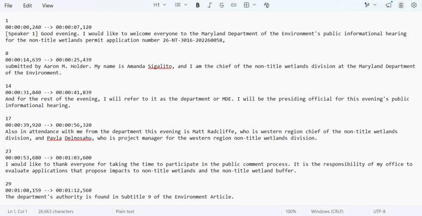 A screenshot of text from a YouTube video transcript 
