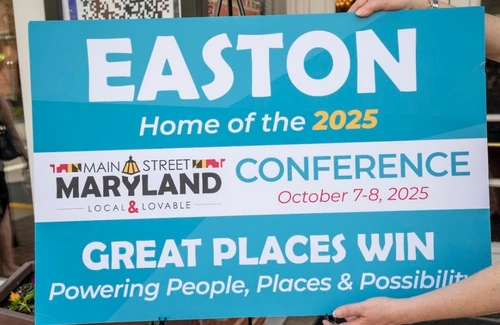 A sign for the Main Street Maryland conference.