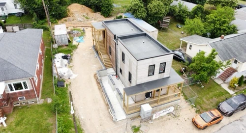 Aerial view of a white home