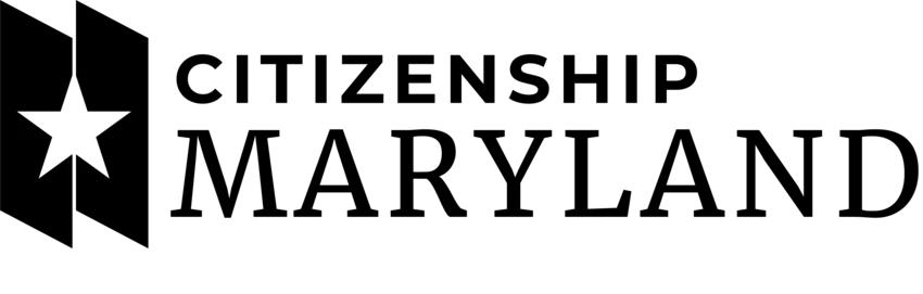 Black and white Citizenship Maryland logo. 