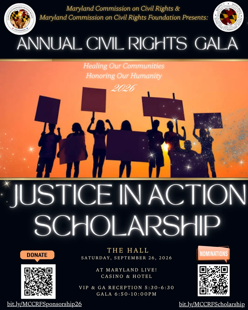 This flyer leads to the nomination application for the justice in action scholarship