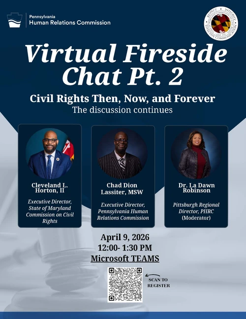 MCCR & PHRC Virtual Fireside Chat pt. 2 information flyer. April 9 from 12pm to 1:30pm via Microsoft Teams. Registration required.