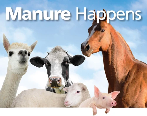 Farm animals under the headline: Manure Happens