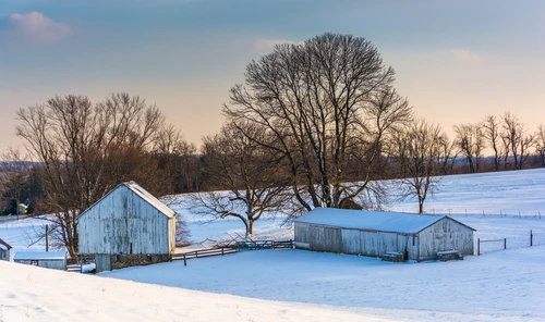 Snow covered farm in rural Carroll County, Shutterstock 