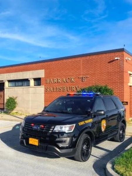  Maryland State Police Salisbury Barrack with a police cruiser in front.