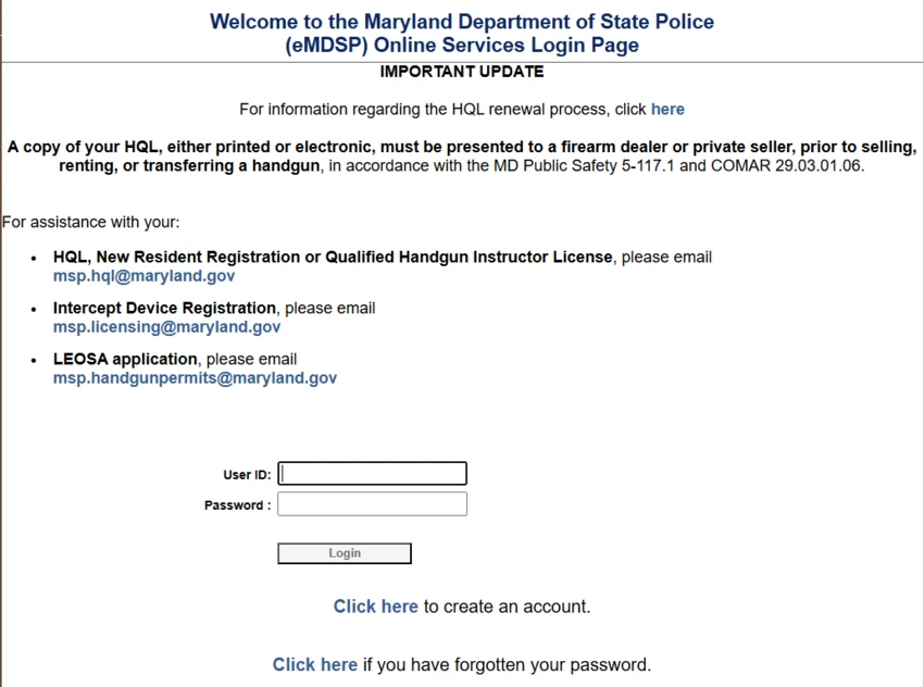 (eMDSP) Online Services Login Page
