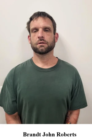 A man wearing a green short sleeve shirt with a dark beard and hair stands in front of a white wall. 