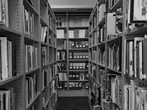 Rows of books in a library