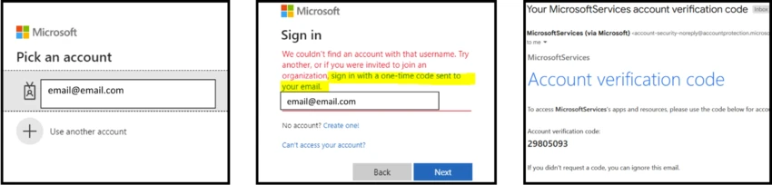 screenshots of teams email prompts