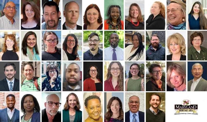A collage of men and women of diverse ages and ethnicities. The bottom right corner features the "Maryland Heritage Areas Authority" logo.