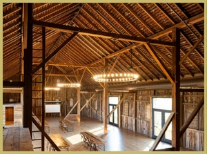 Interior of a rehabbed old barn.