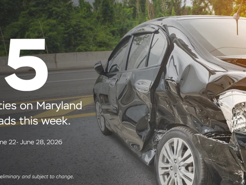 A vehicle involved in a crash with 5 fatalities in Maryland June 22 - June 26