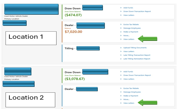 business portal screenshot showing new View Letters functions