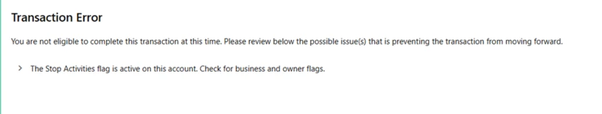 transaction error in customer connect