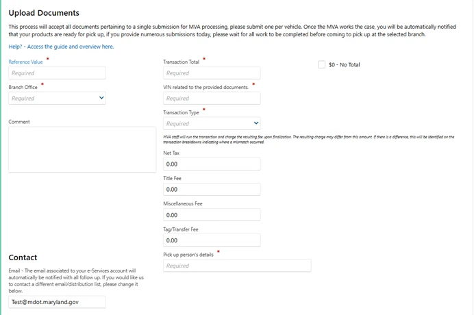 Upload documents screen in customer connect with new fields to show the breakdown of fees for the transaction