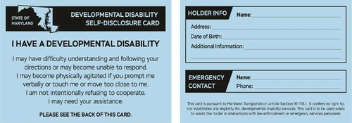 Example of the blue card, front and back