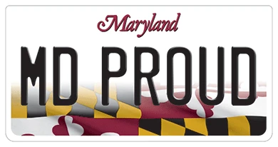 Maryland license plate with the Maryland flag on the bottom half of the plate