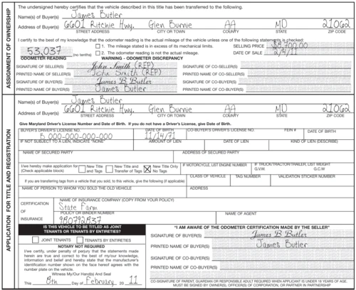 back of title for executor