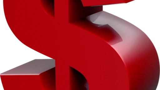a red 3-d dollar sign, at an angle