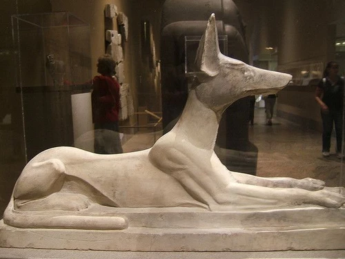statue of an Egyptian hound resembling a greyhound