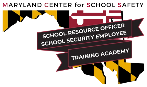 MCSS SRO SSE Training Academy Logo with silhouette of MD in colors of MD flag