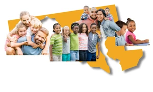 groups of people on top of the outline of state of maryland
