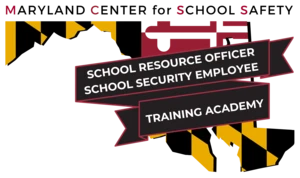 MCSS SRO SSE Training Academy Logo with silhouette of MD in colors of MD flag