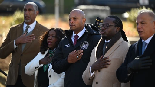 gov wes moore and maryland leaders in greenbelt for veterans day saying the pledge of allegiance