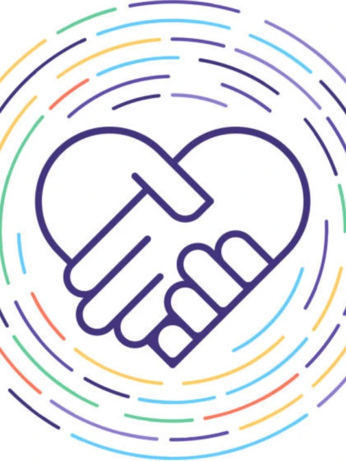 Illustration of two hands holding one another in a shape of a heart