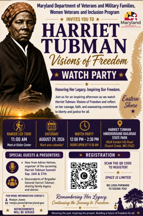 Harriet Tubman on a flyer for a watch party