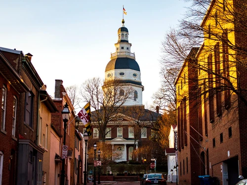 Maryland's state house at sunrise